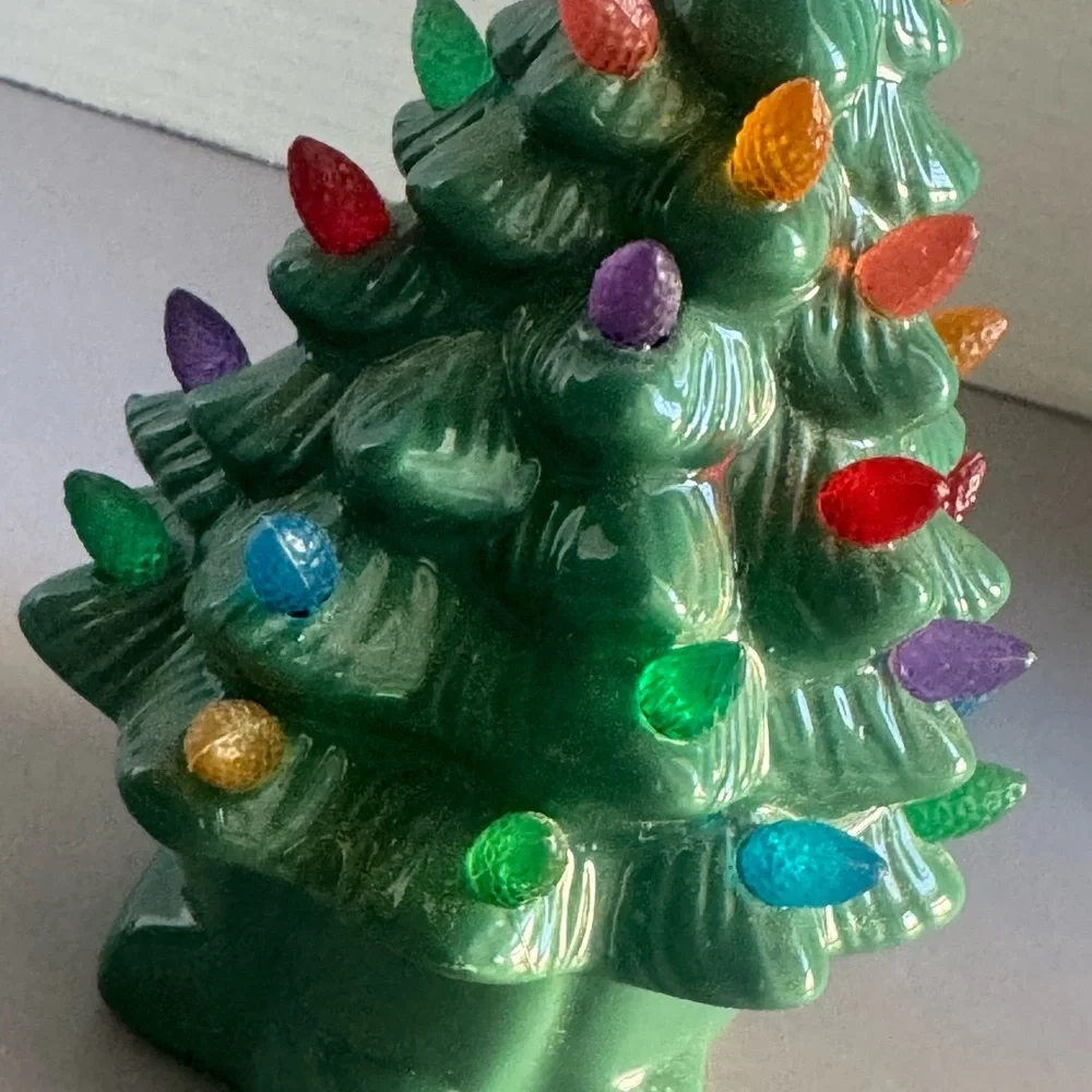 Mini Lighted Green Ceramic Christmas Tree